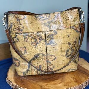 PATRICIA NASH European Map Print Leather Crossbody Travel Bag